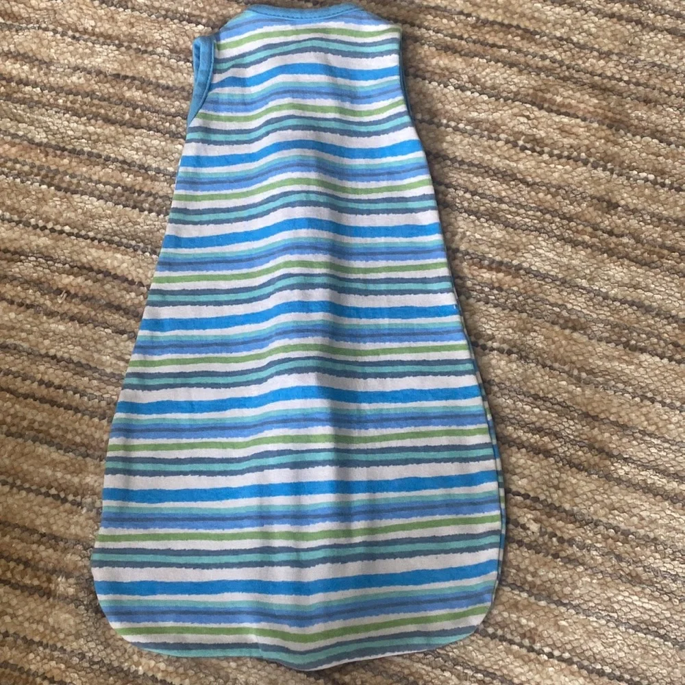 SwaddleMe Sleeveless Blue Green White Striped Zip Up Sleep Sack Swaddle SM